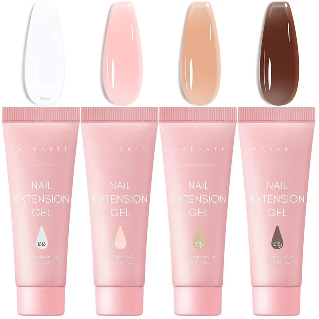 makartt-bare-nude-color-collection-kit-poly-gel-4-couleurs-15-ml-clear-dark-pink image 1
