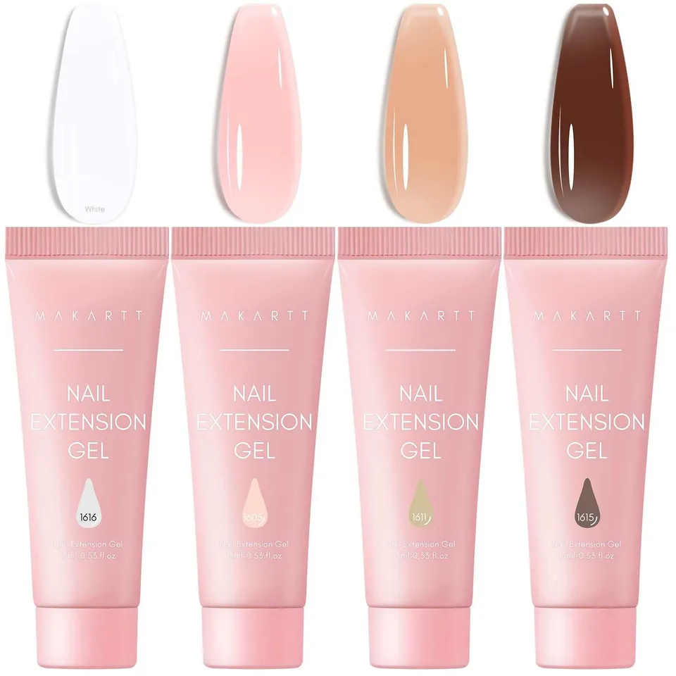 makartt-bare-nude-color-collection-kit-poly-gel-4-couleurs-15-ml-clear-dark-pink image 1
