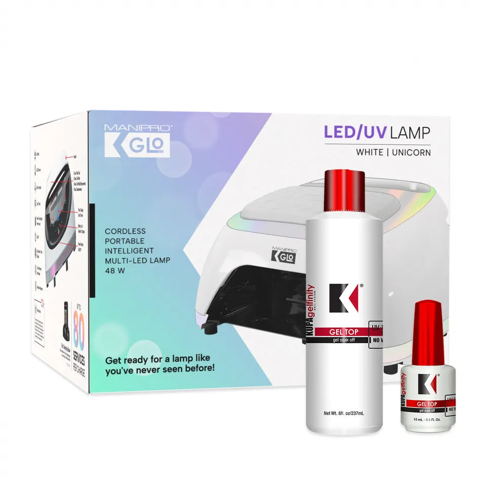 kupa-manipro-glo-top-gloss-kit-white-w-unicorn-trim-lampe-led-uv-rechargeable-sa image 1