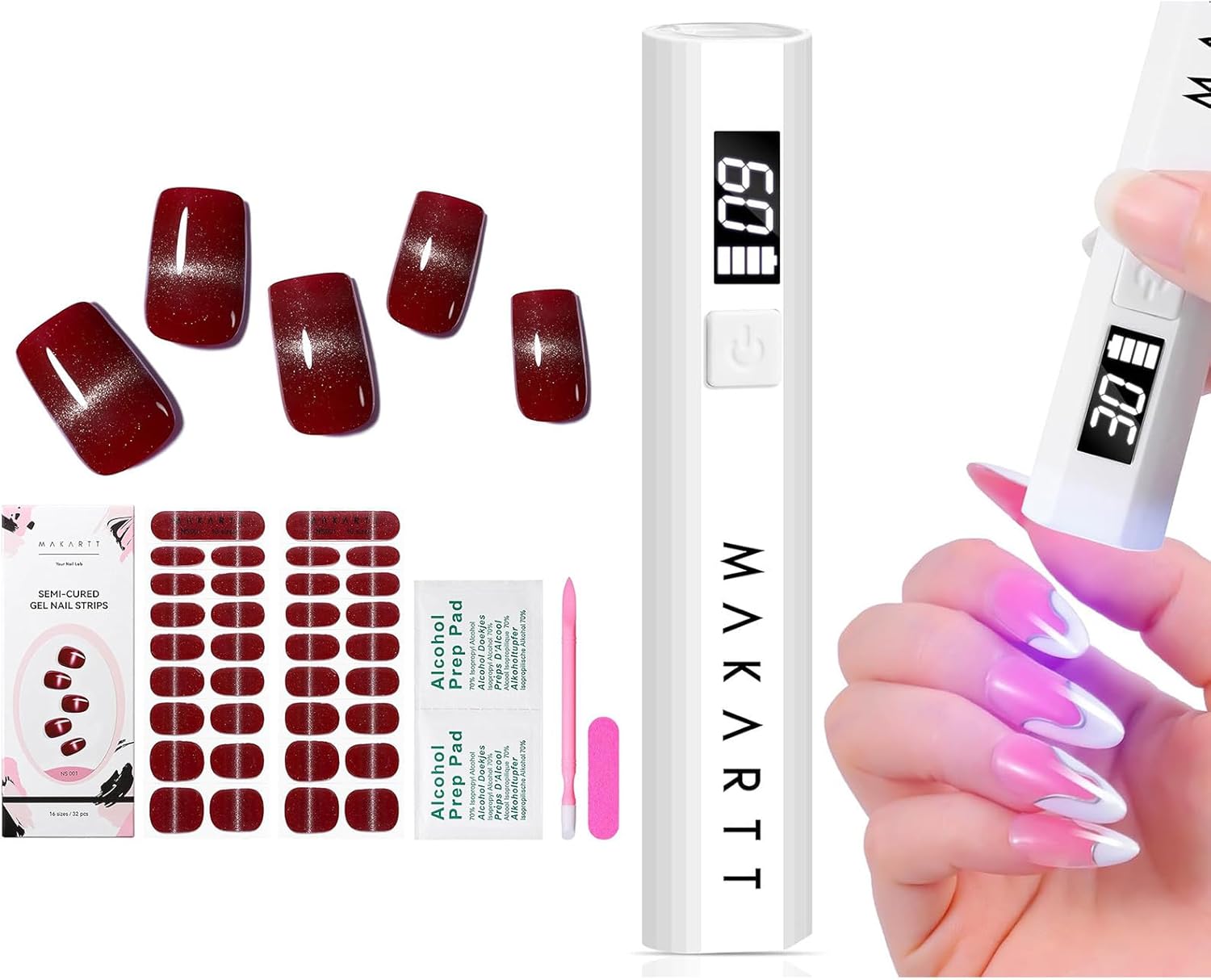 makartt-red-cat-eye-kit-bandes-de-gel-semi-cured-effet-il-de-chat-2-sets-16-tail image 1