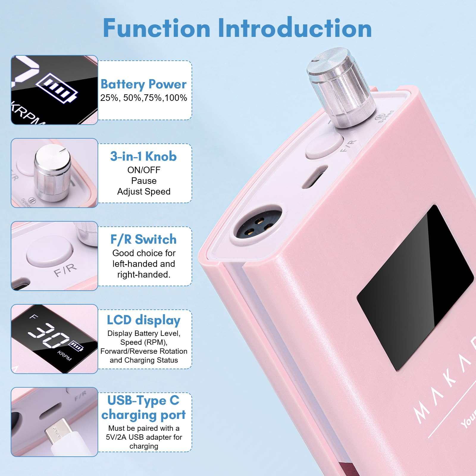 makartt-perlarie-rose-perceuse-ongles-rechargeable-30000-rpm image 3